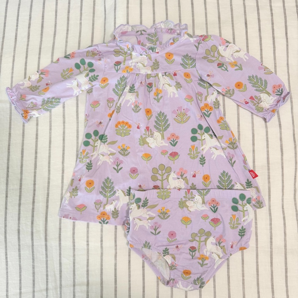 Magnetic Me Floral Unicorn Baby Dress‎ with Bloomers